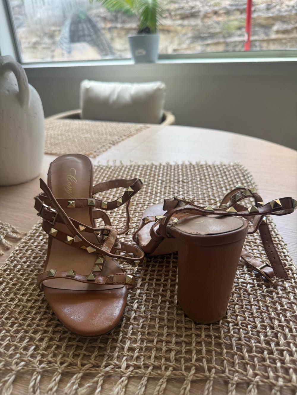 Women’s Brown Studded Strappy Block Heel Sandals
